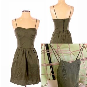 Army green cargo dress - Pocket Dress - babydoll dress Sweetheart neckline Mini
